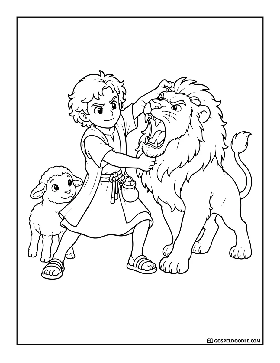 Young David Fighting a Lion