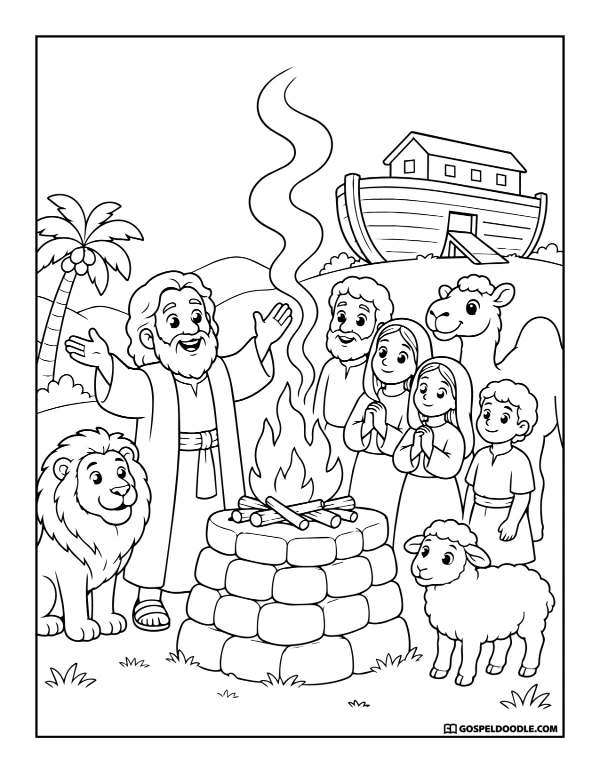 Noah and His Family Gives Thanks